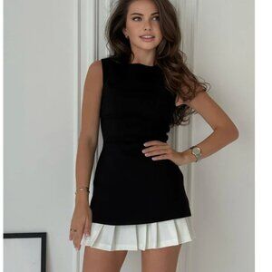 Commense Two-Tone Sleeveless Pleated Short Dress - Size L - NWT